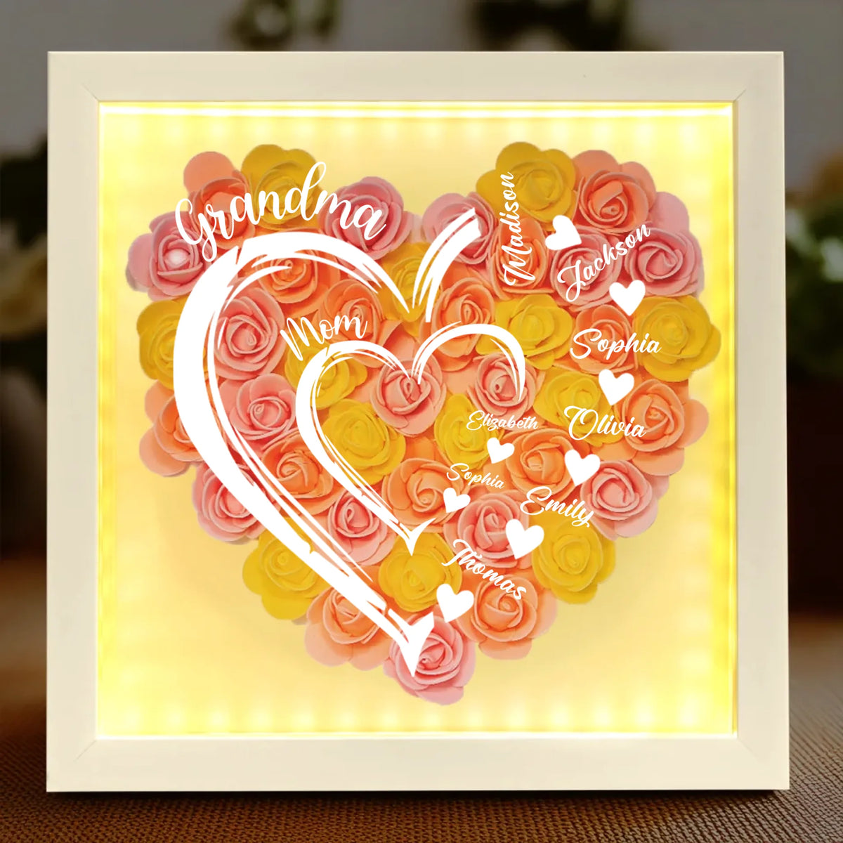Grandma Hearts Mom Hearts - Personalized Flower Shadow Box