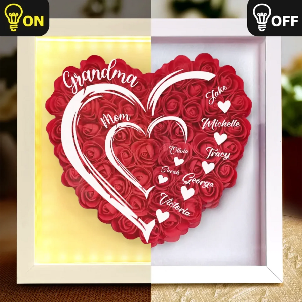 Grandma Hearts Mom Hearts - Personalized Flower Shadow Box