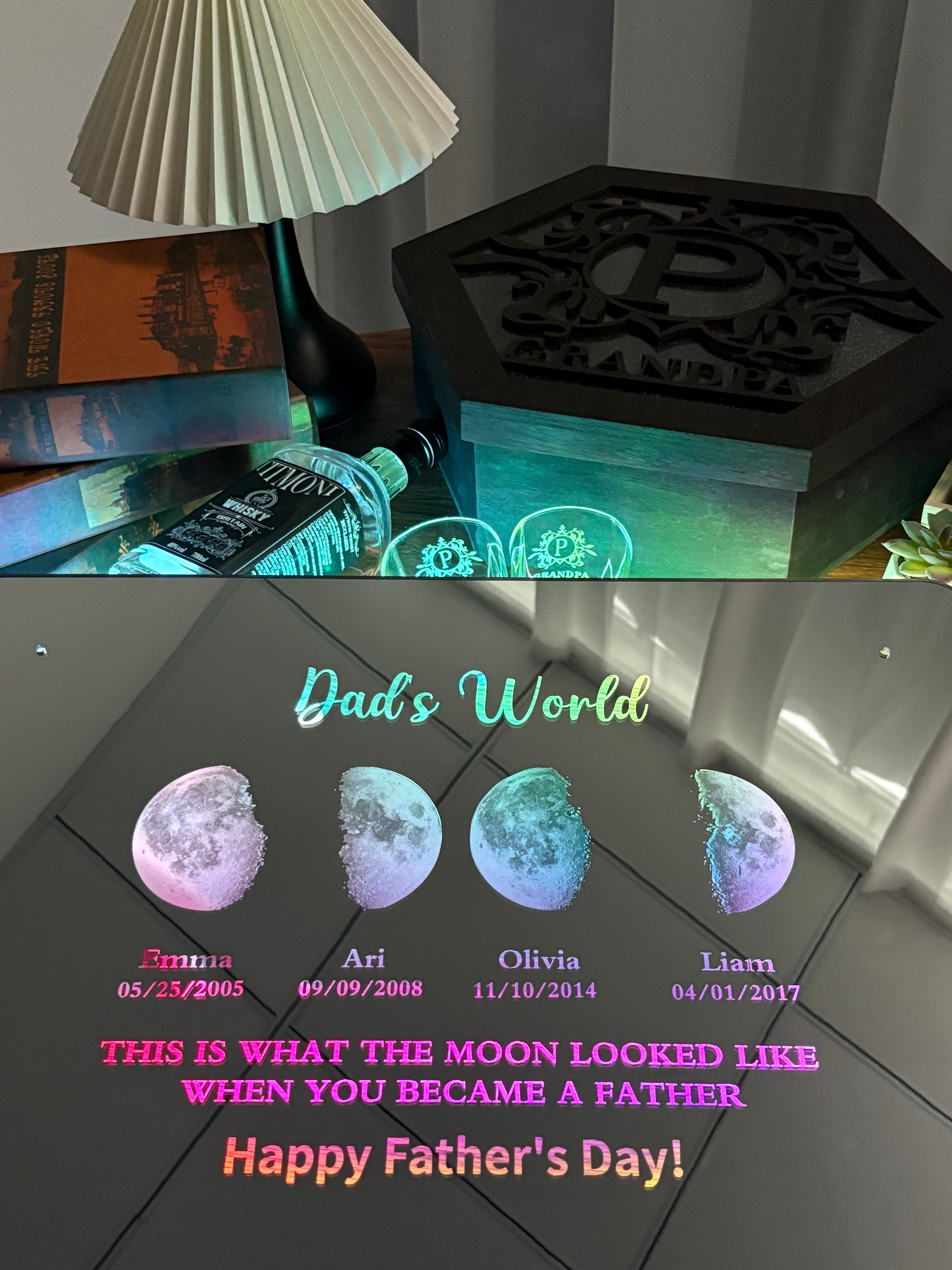 Custom Father's Day Led Mirror Light Frame With Text And Datedad's Universe