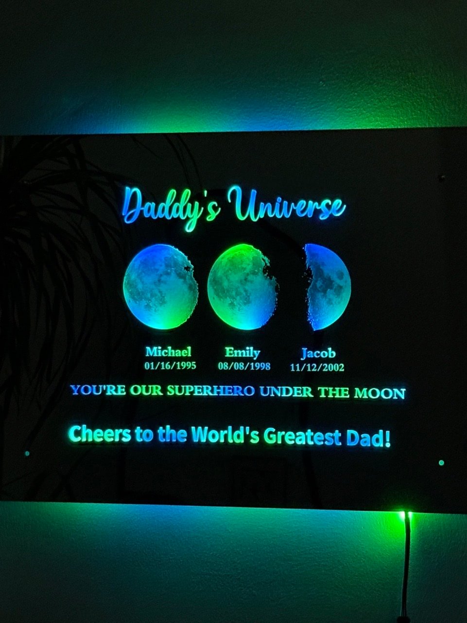 Custom Father's Day Led Mirror Light Frame With Text And Datedad's Universe