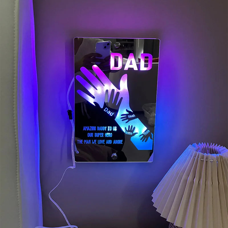 Customized Father's Day Arm Child Palm Name Mirror Lamp