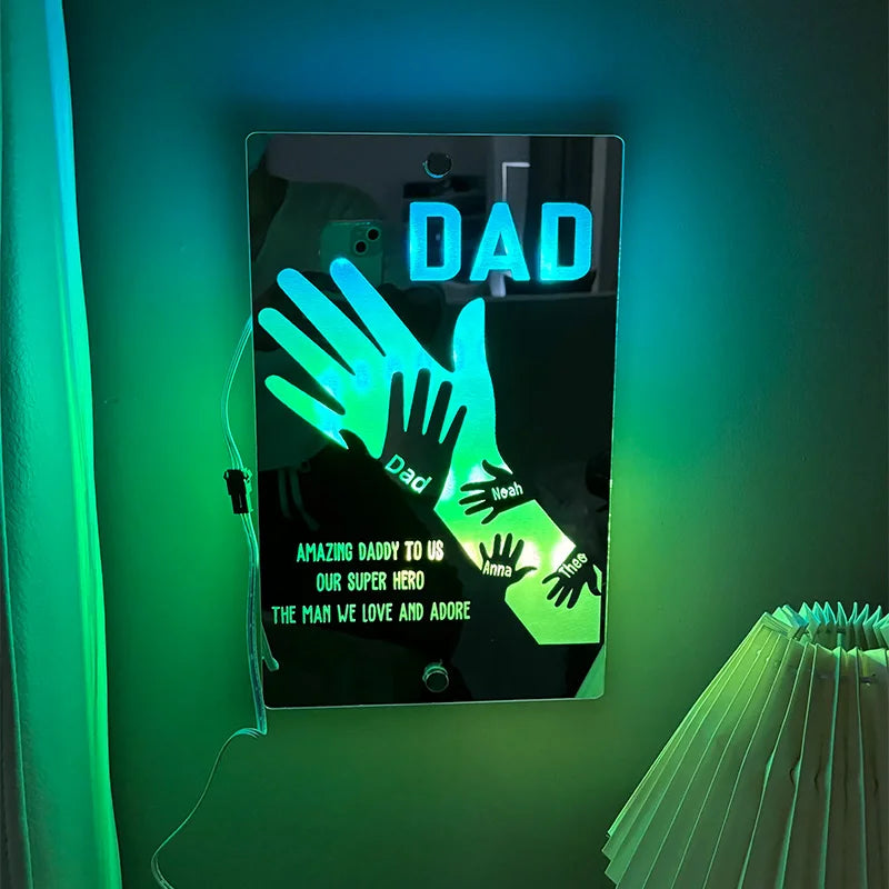 Customized Father's Day Arm Child Palm Name Mirror Lamp