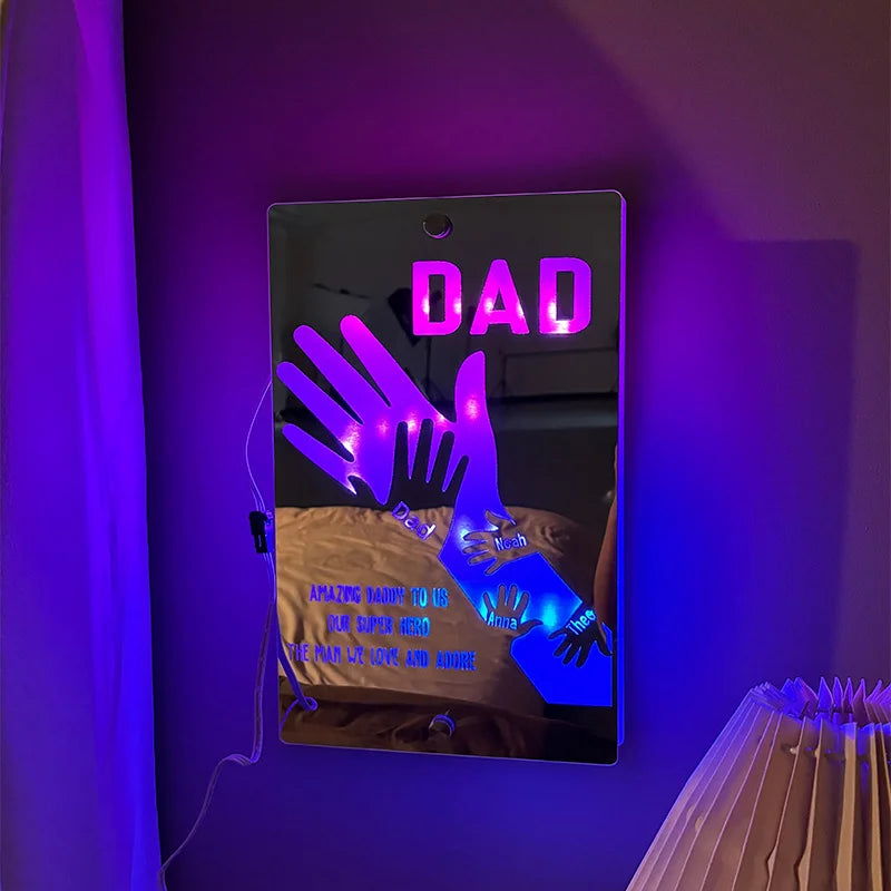 Customized Father's Day Arm Child Palm Name Mirror Lamp