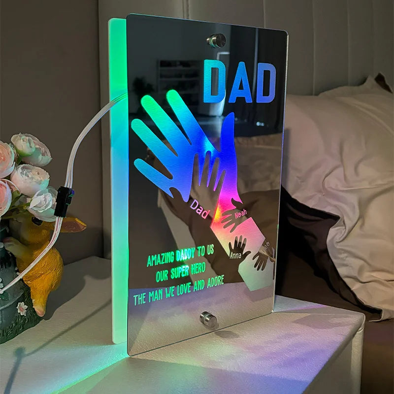 Customized Father's Day Arm Child Palm Name Mirror Lamp