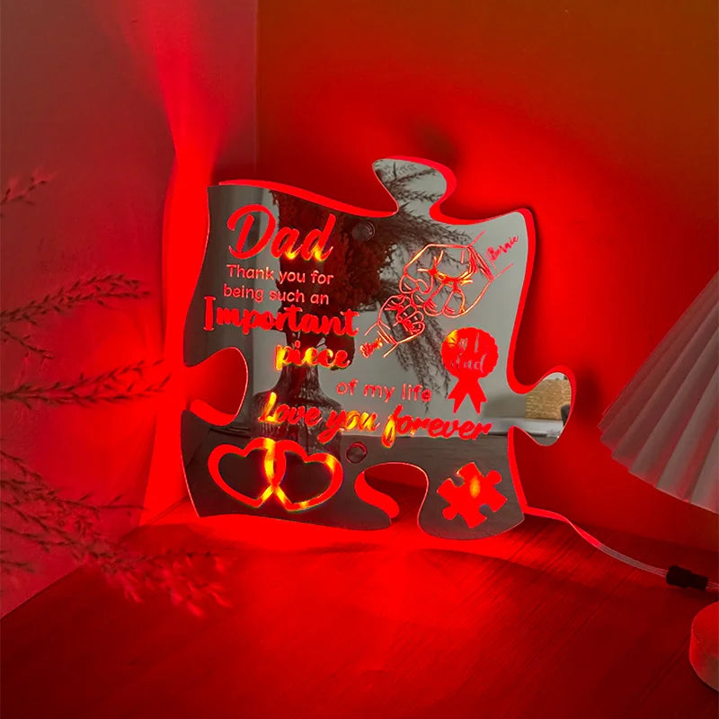 Custom Dad And Kid Fist Puzzle Pieces Mirror Light
