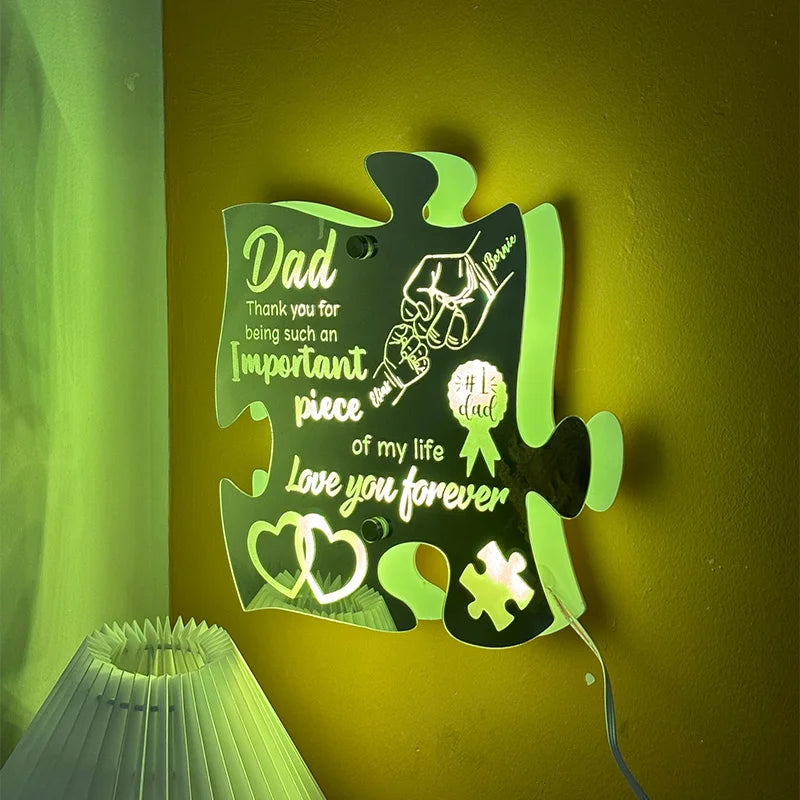 Custom Dad And Kid Fist Puzzle Pieces Mirror Light