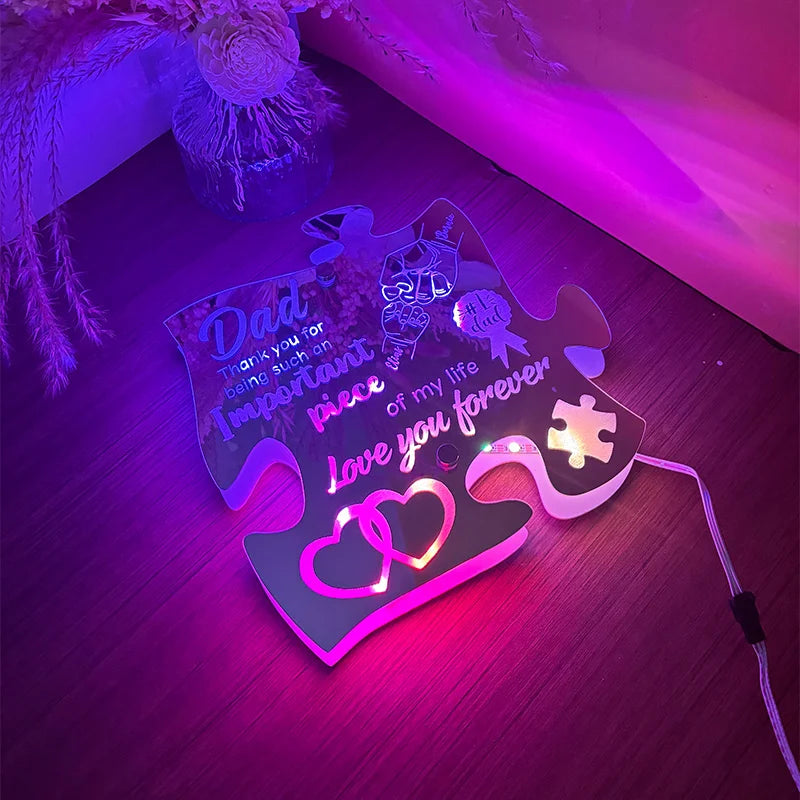 Custom Dad And Kid Fist Puzzle Pieces Mirror Light
