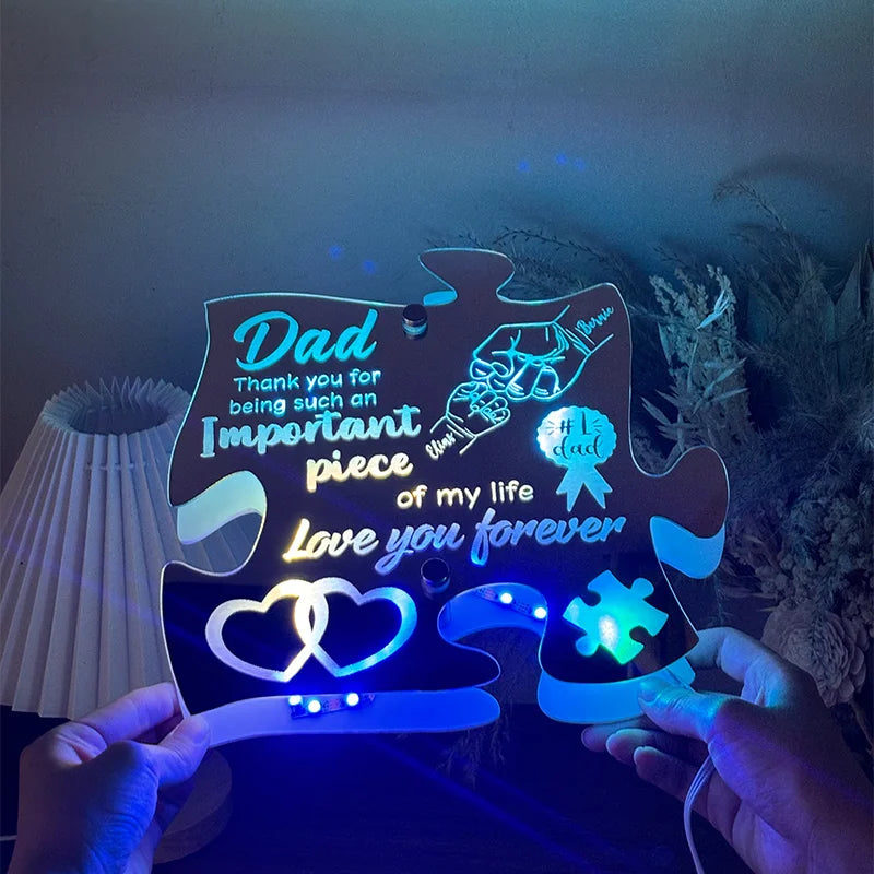 Custom Dad And Kid Fist Puzzle Pieces Mirror Light