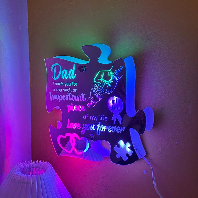 Custom Dad And Kid Fist Puzzle Pieces Mirror Light