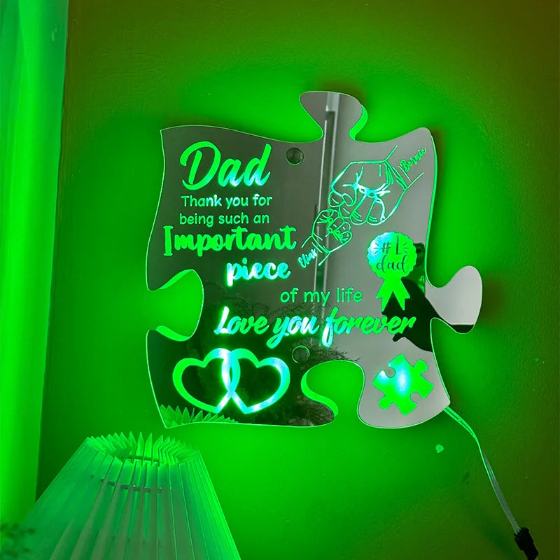 Custom Dad And Kid Fist Puzzle Pieces Mirror Light