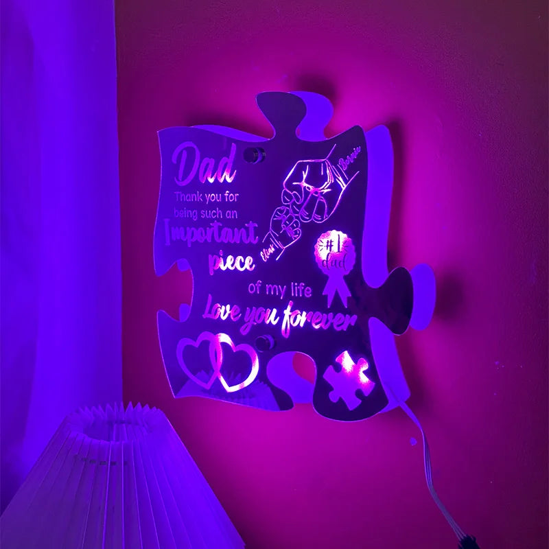 Custom Dad And Kid Fist Puzzle Pieces Mirror Light