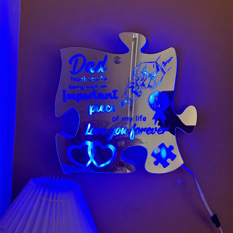 Custom Dad And Kid Fist Puzzle Pieces Mirror Light