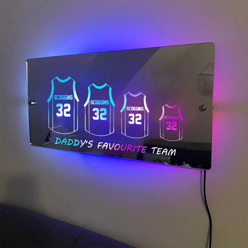 Father’s Day Sale Personalized Sports Football Baseball Basketball Jersey Home Mirror Light