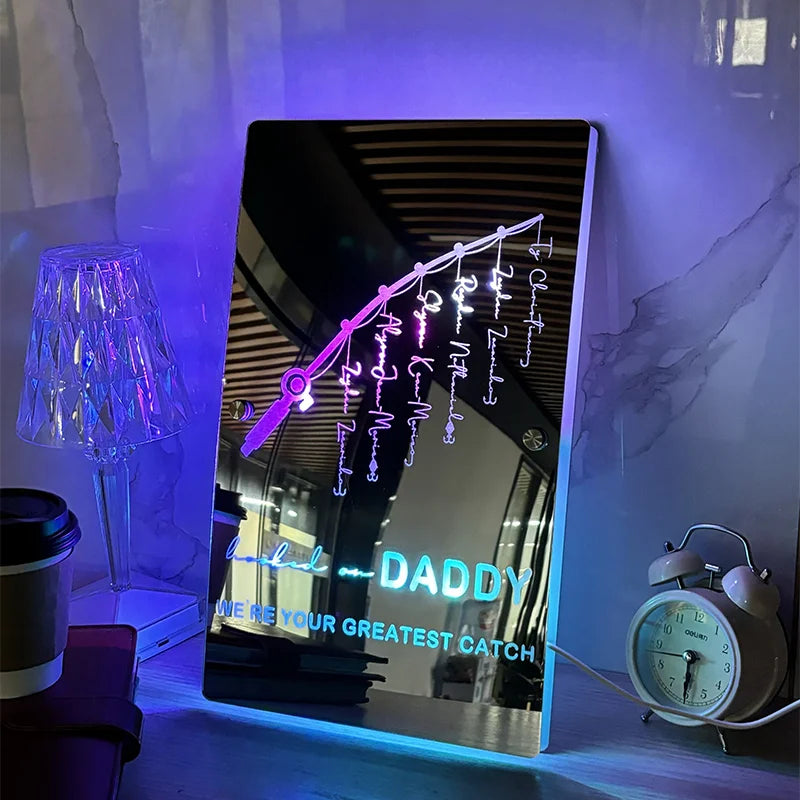 Father’S Day Sale Personalized Hooked On Daddy Mirror Light