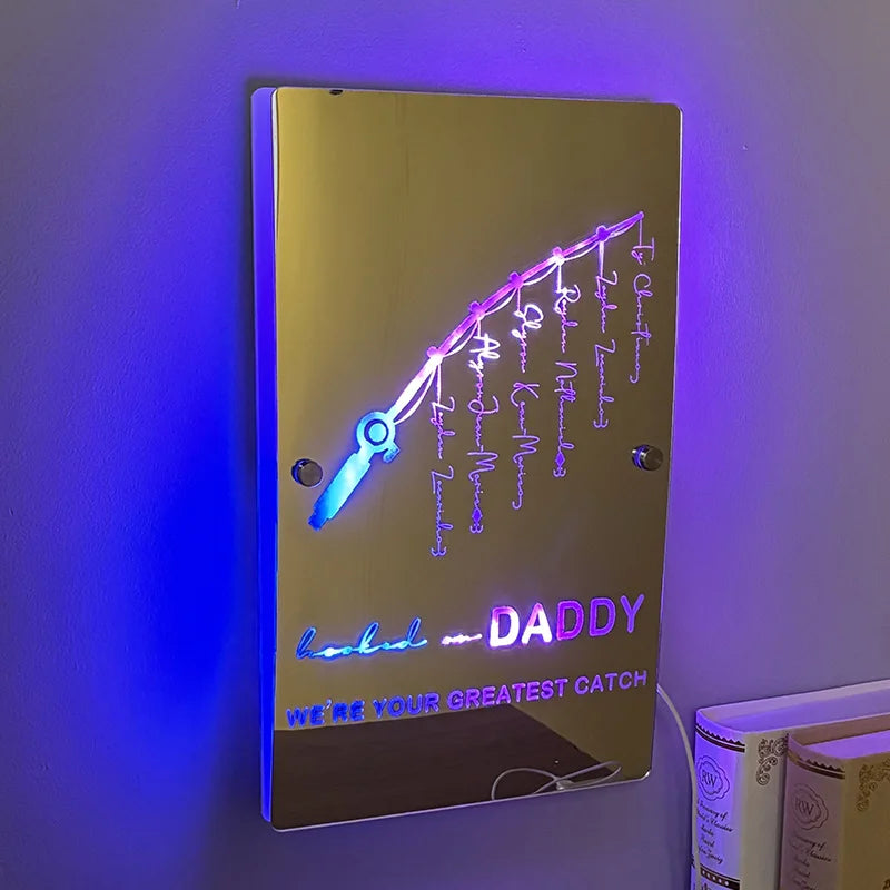 Father’S Day Sale Personalized Hooked On Daddy Mirror Light