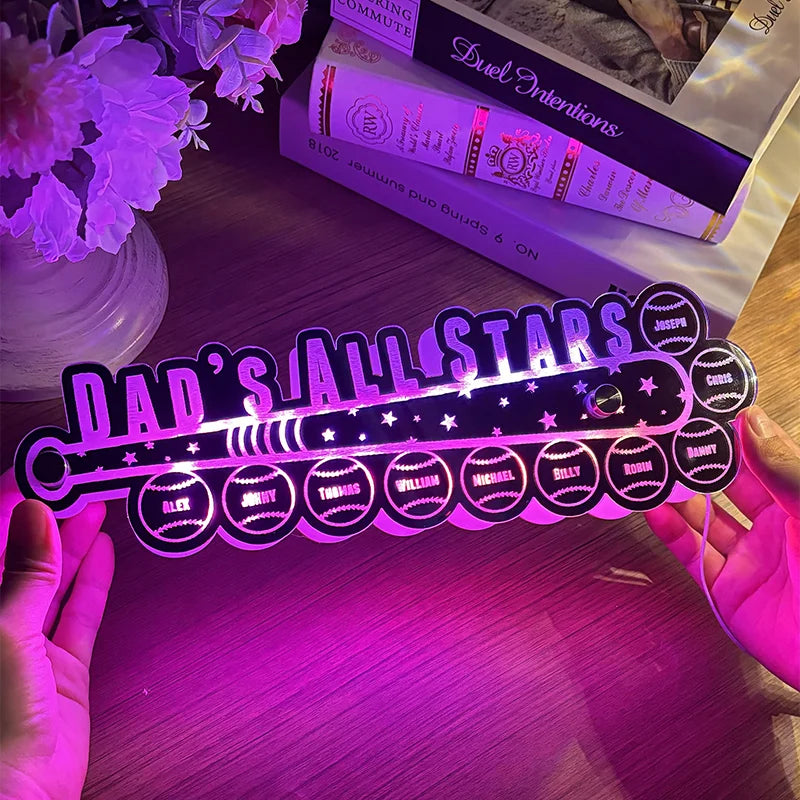 Personalized Dad Baseball Mirror Night Light