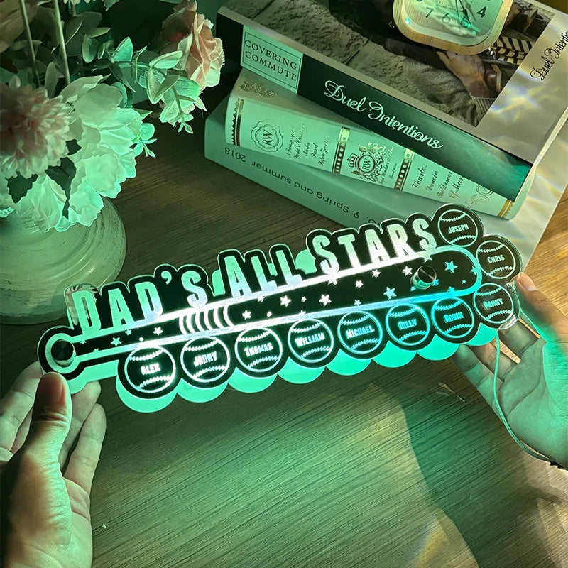 Personalized Dad Baseball Mirror Night Light
