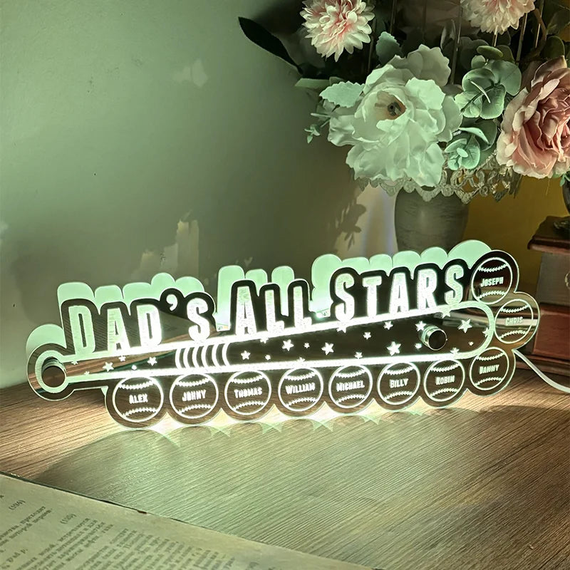Personalized Dad Baseball Mirror Night Light