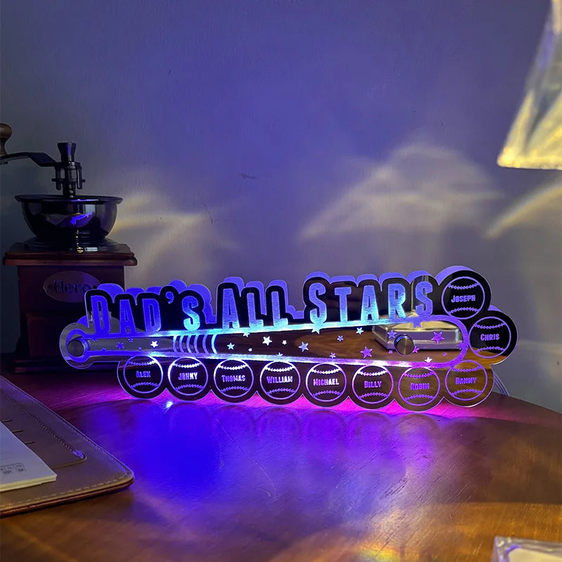 Personalized Dad Baseball Mirror Night Light