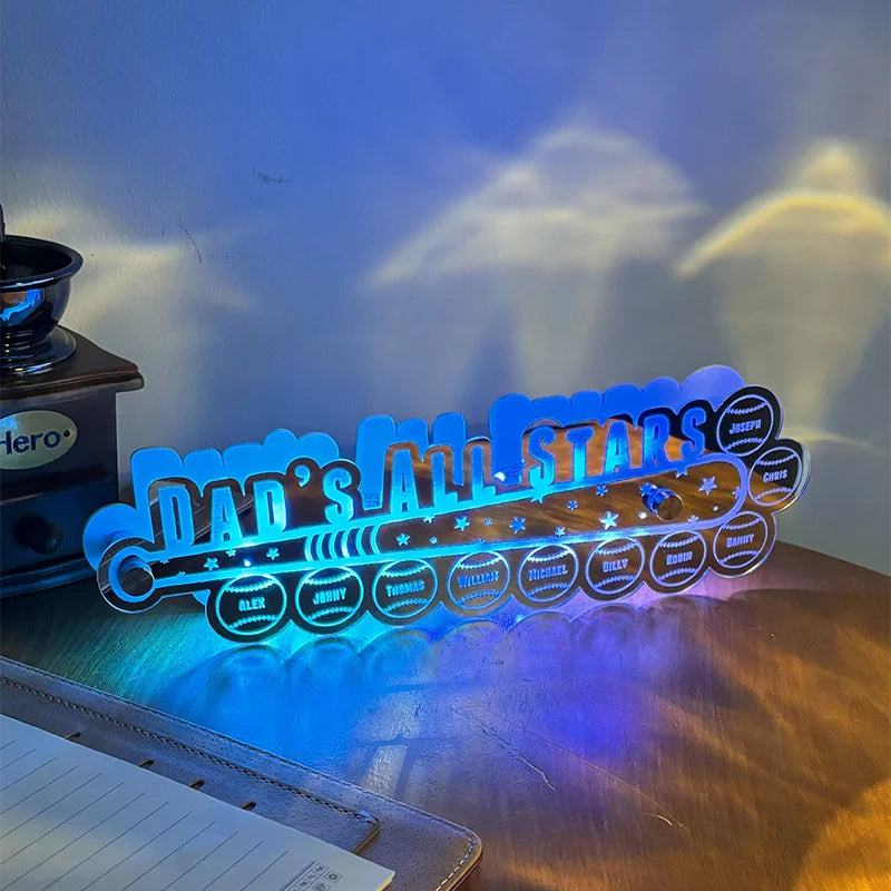 Personalized Dad Baseball Mirror Night Light