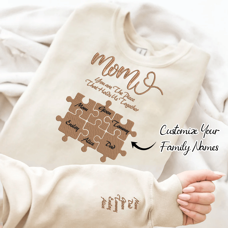 Personalized Embroidered Puzzles Sweatshirt You Are The Piece That Holds Us Together Warm Gift For Family