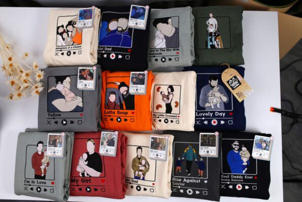 Custom Full Color Embroidered Sweatshirt Portrait Couple/Dad/Mom - Family Gift