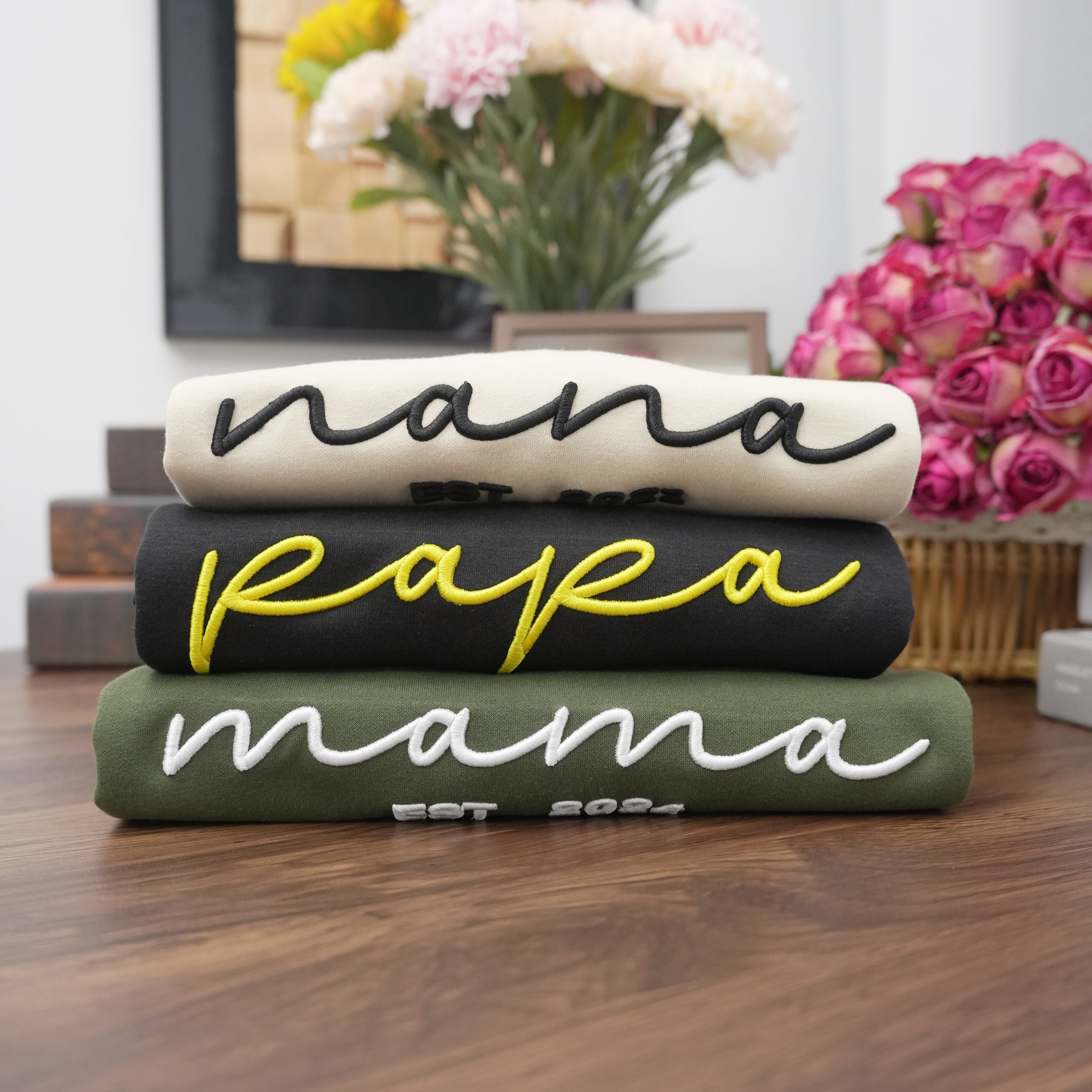 Custom Embroidered Dad Sweatshirt With Date And Kids Names On Sleeve, Gifts For Papa