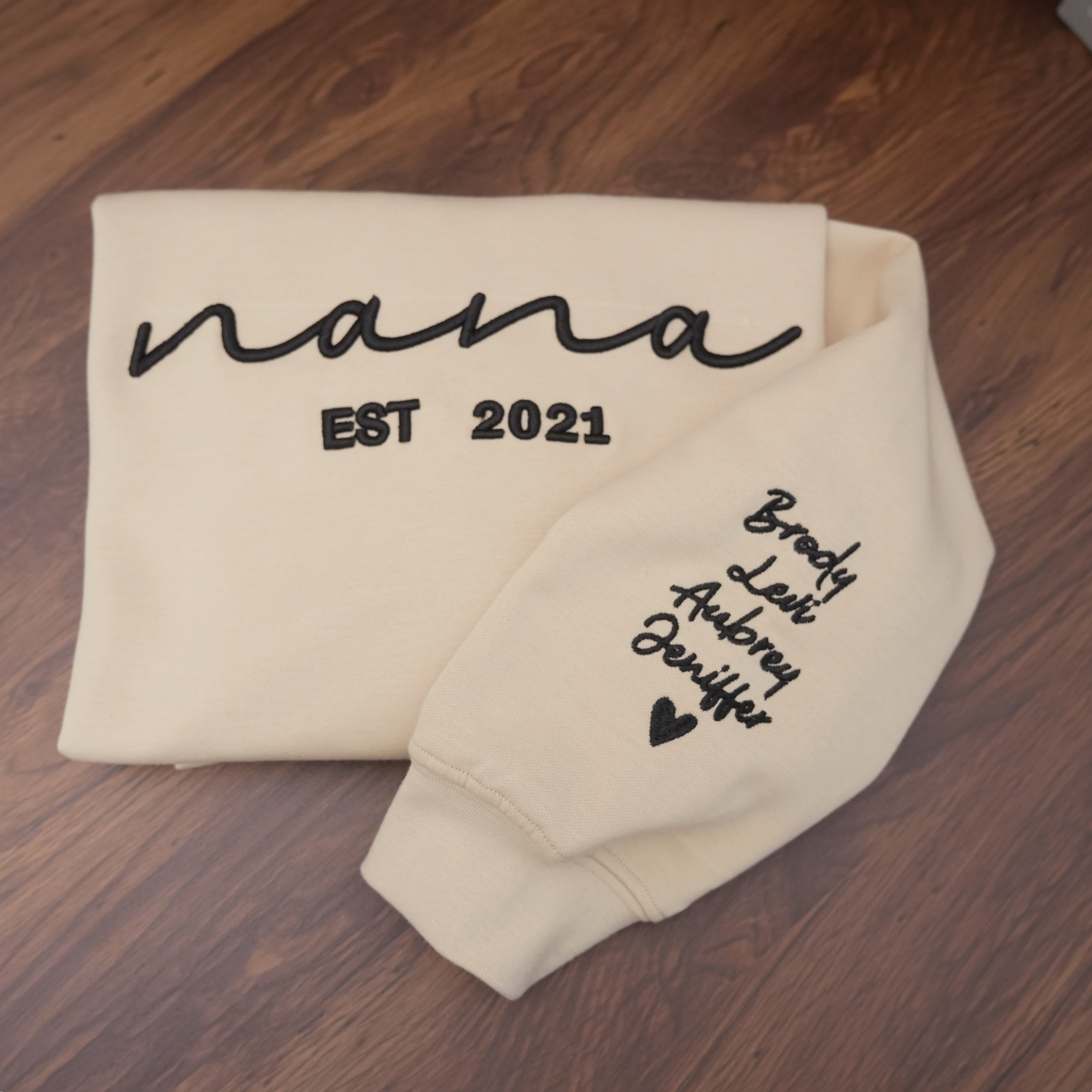 Custom Embroidered Dad Sweatshirt With Date And Kids Names On Sleeve, Gifts For Papa