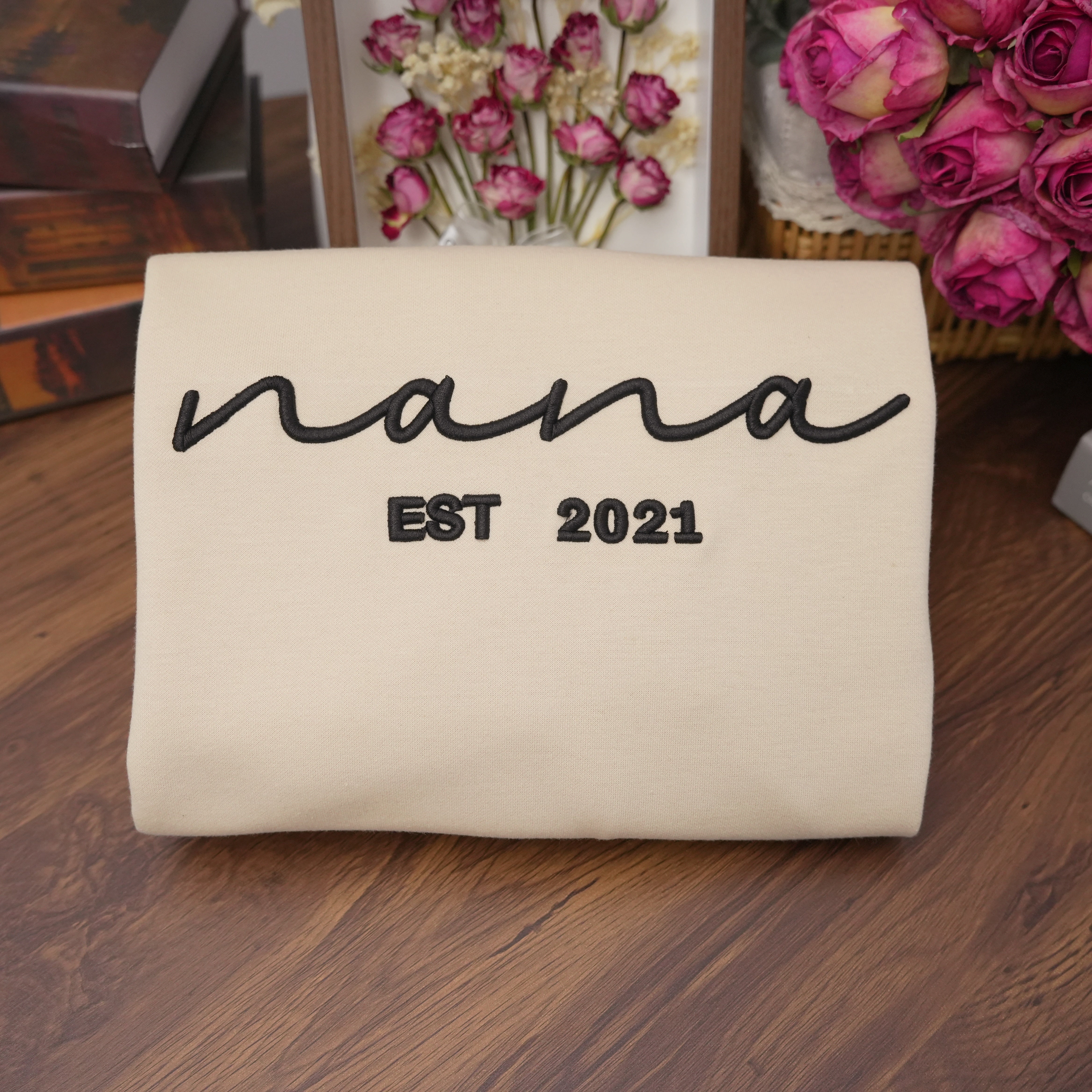 Custom Embroidered Dad Sweatshirt With Date And Kids Names On Sleeve, Gifts For Papa