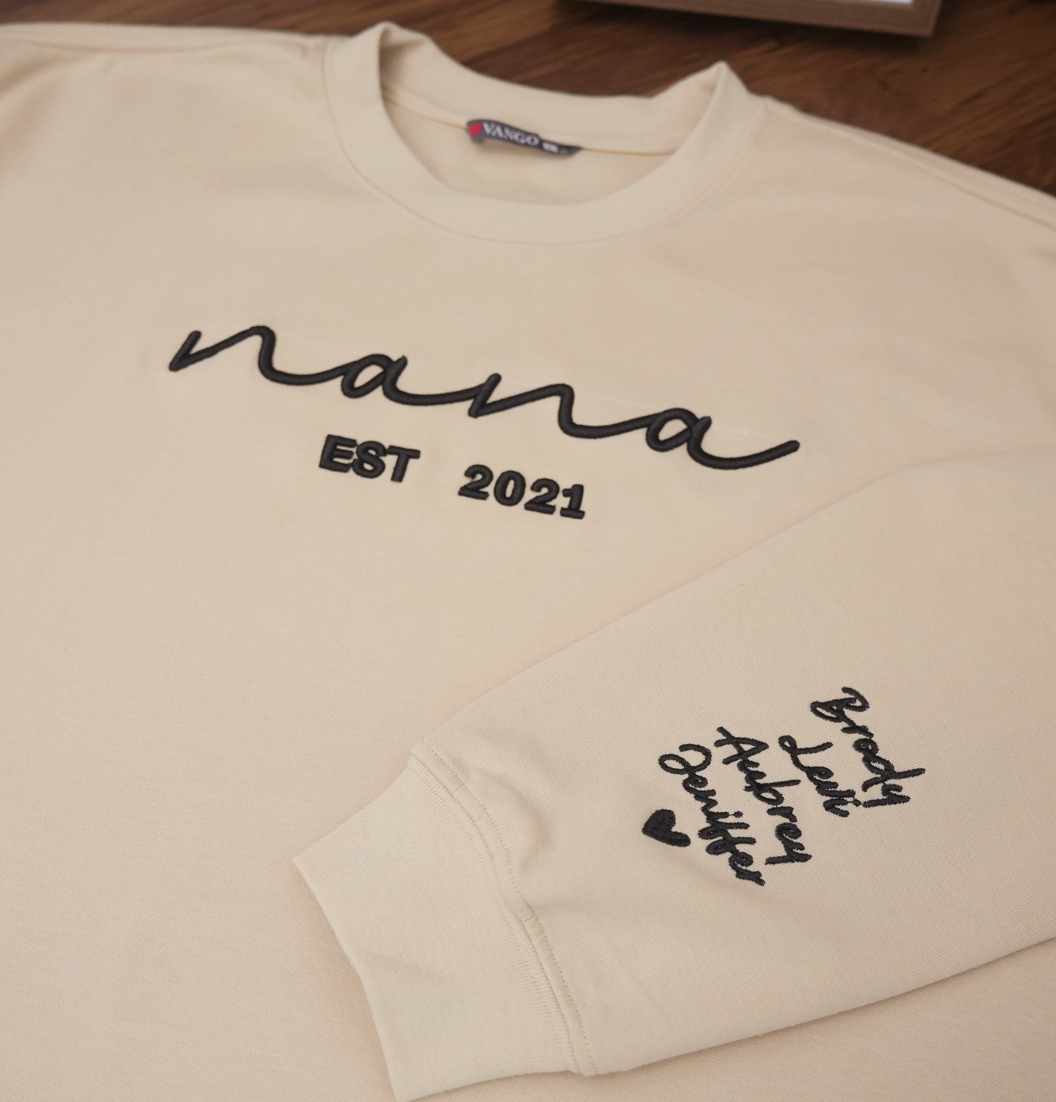 Custom Embroidered Dad Sweatshirt With Date And Kids Names On Sleeve, Gifts For Papa