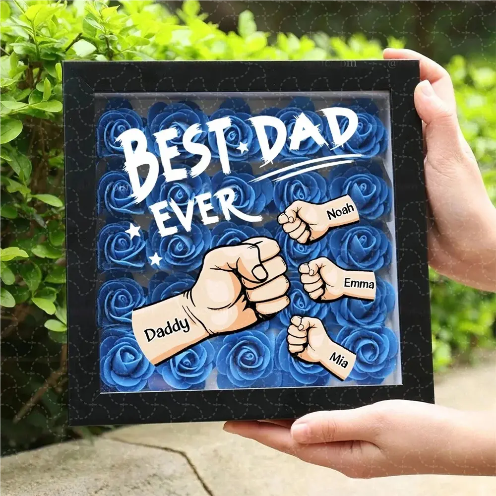 Best Dad Ever - Personalized Dad & Grandpa Flower Shadow Box With Names