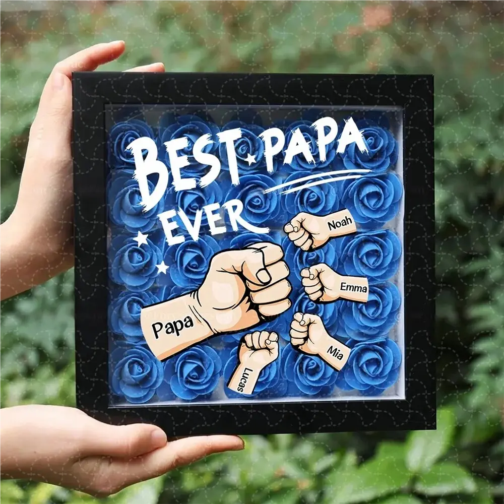 Best Dad Ever - Personalized Dad & Grandpa Flower Shadow Box With Names