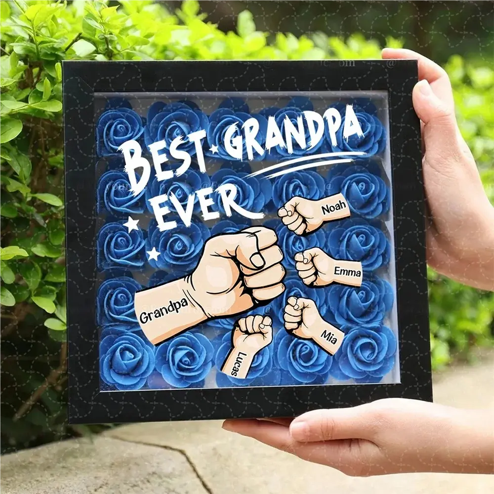 Best Dad Ever - Personalized Dad & Grandpa Flower Shadow Box With Names
