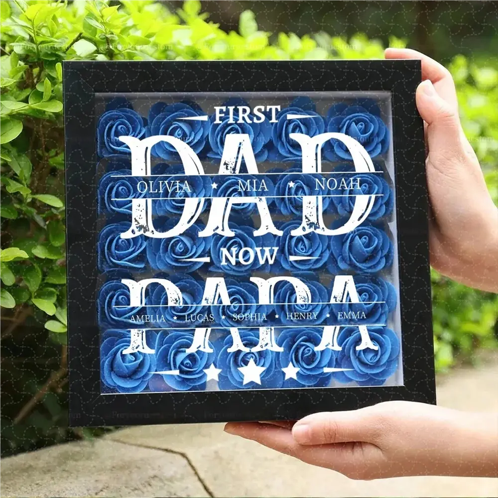 World’S Best Father Gift – Personalized Flower Shadow Box With Names