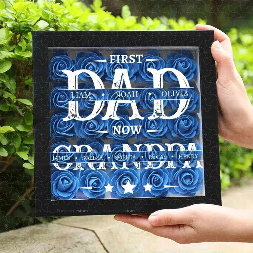 World’S Best Father Gift – Personalized Flower Shadow Box With Names