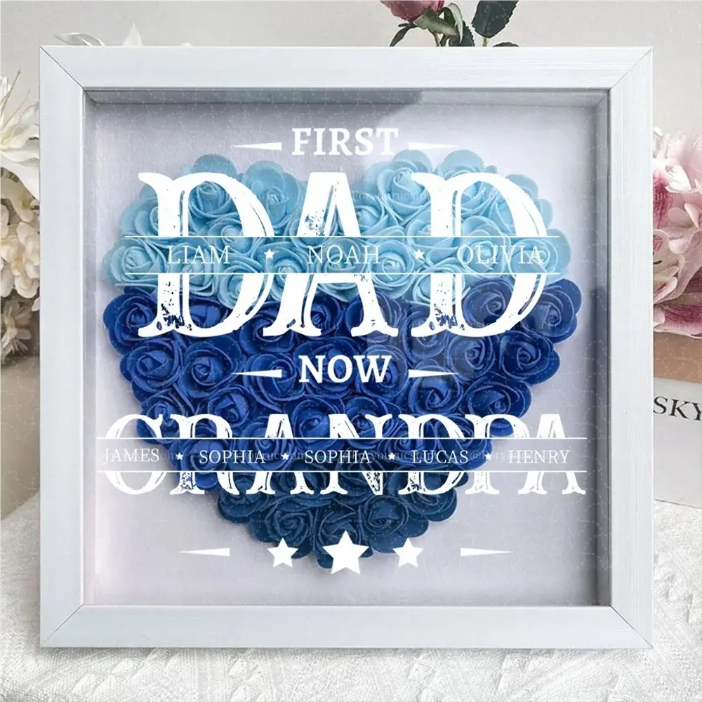 World’S Best Father Gift – Personalized Flower Shadow Box With Names