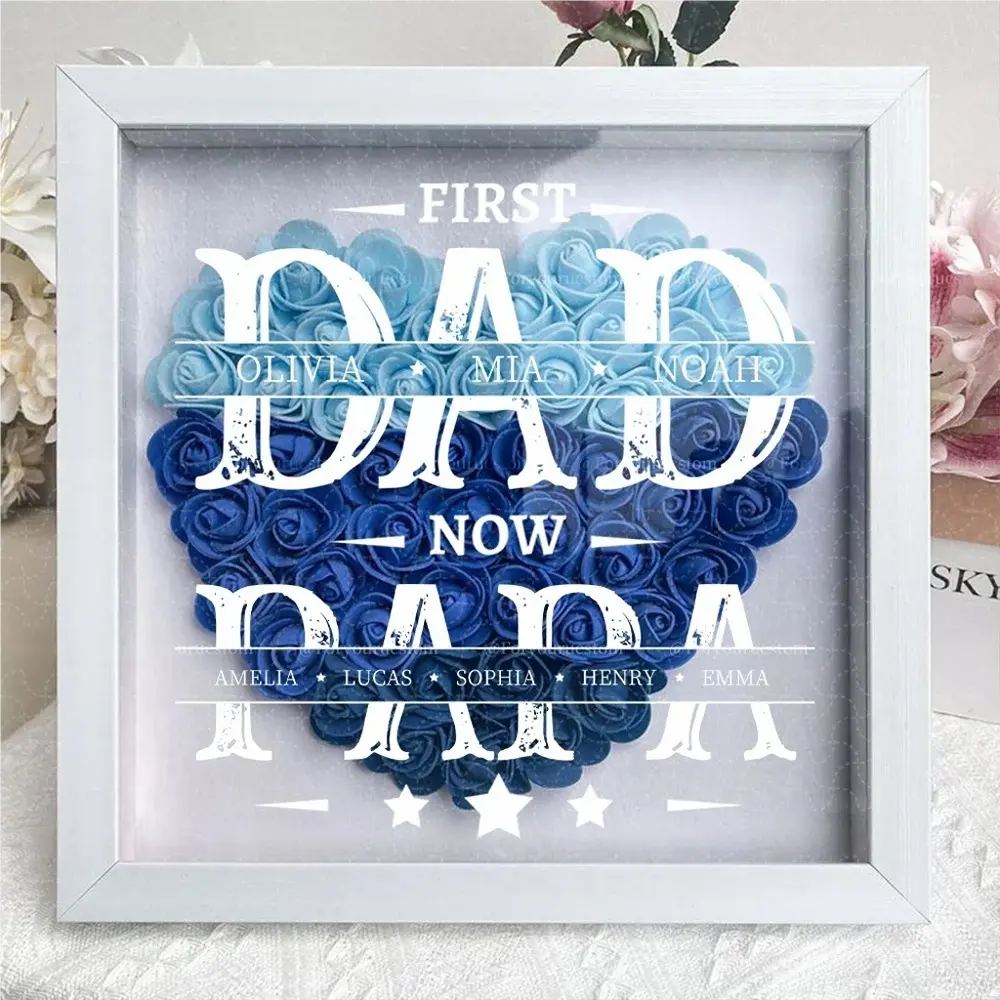 World’S Best Father Gift – Personalized Flower Shadow Box With Names