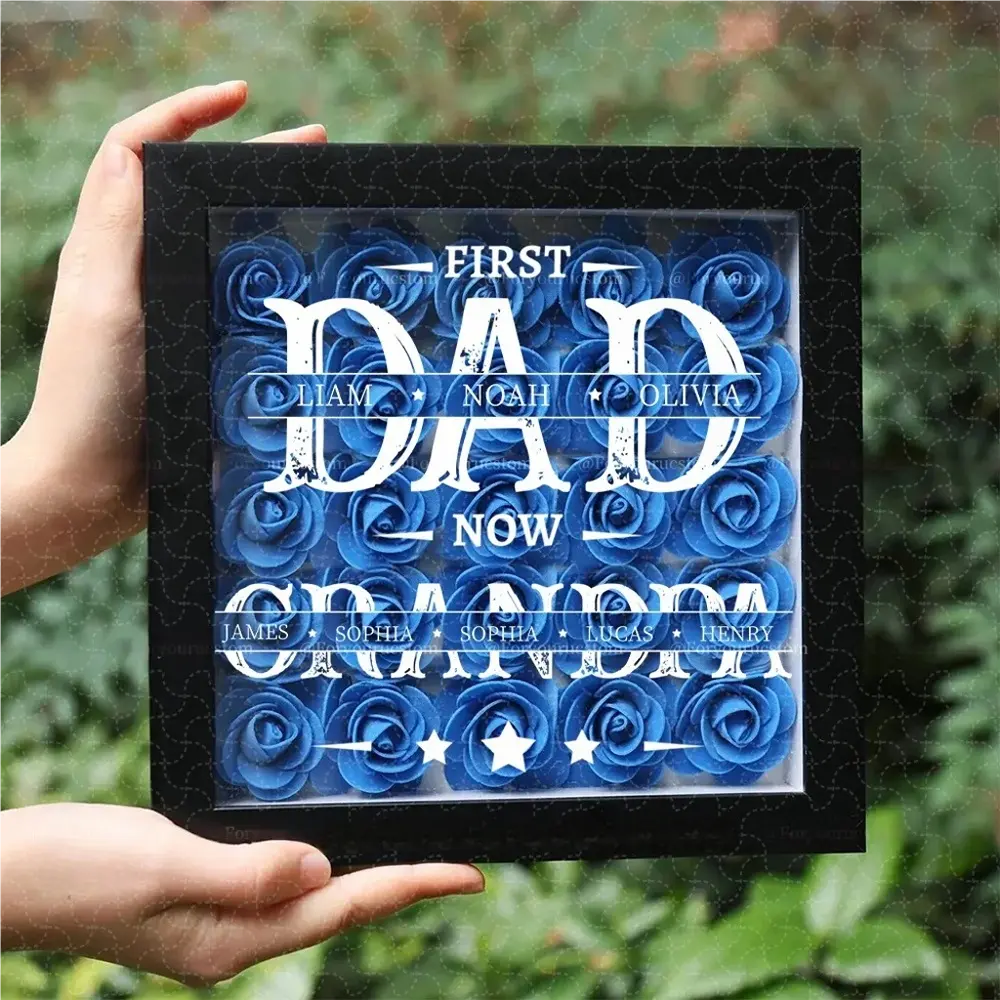 World’S Best Father Gift – Personalized Flower Shadow Box With Names