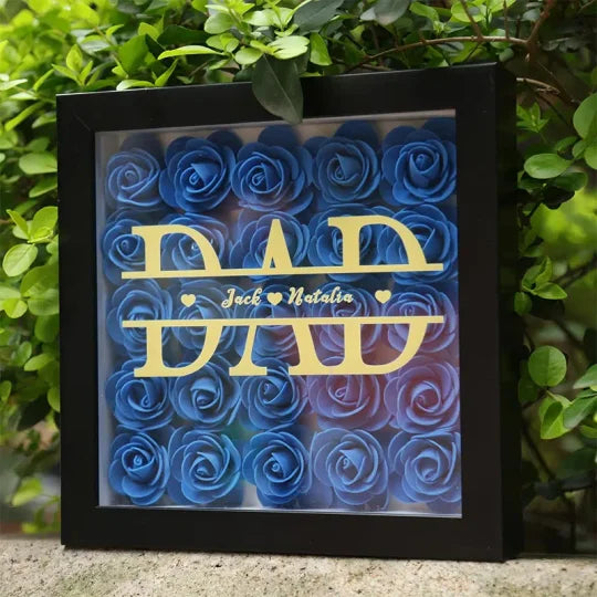 Personalized Dad & Grandpa Flower Shadow Box With Names – Father's Day Gift