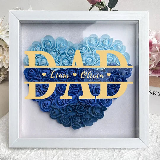 Personalized Dad & Grandpa Flower Shadow Box With Names – Father's Day Gift