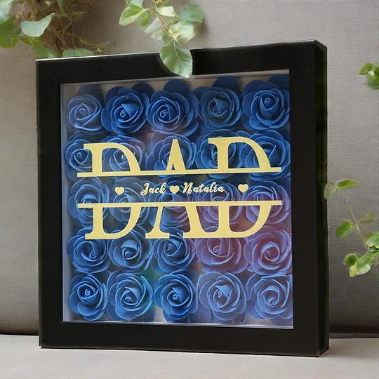 Personalized Dad & Grandpa Flower Shadow Box With Names – Father's Day Gift