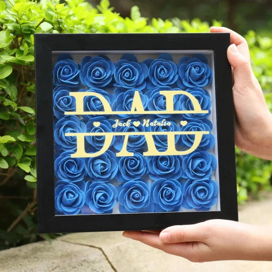 Personalized Dad & Grandpa Flower Shadow Box With Names – Father's Day Gift