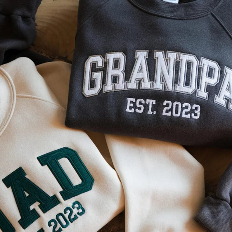 Personalized Embroidery Shirt, Custom Dad/Grandpa Sweatshirt With Grandkids Names On Sleeve