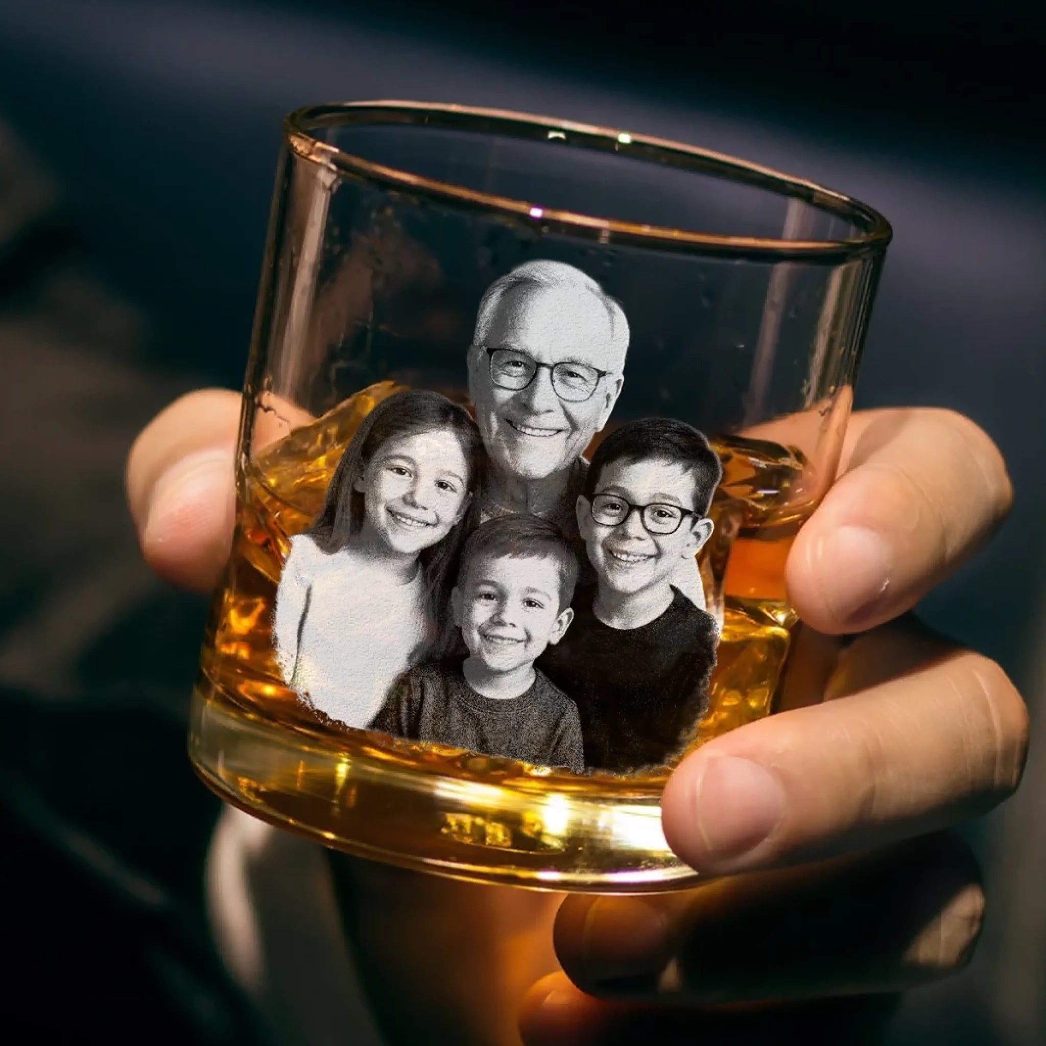 Custom Photo Whiskey Glass With Bottom And Side Engraving,Father's Day Gift For Dad, Grandpa