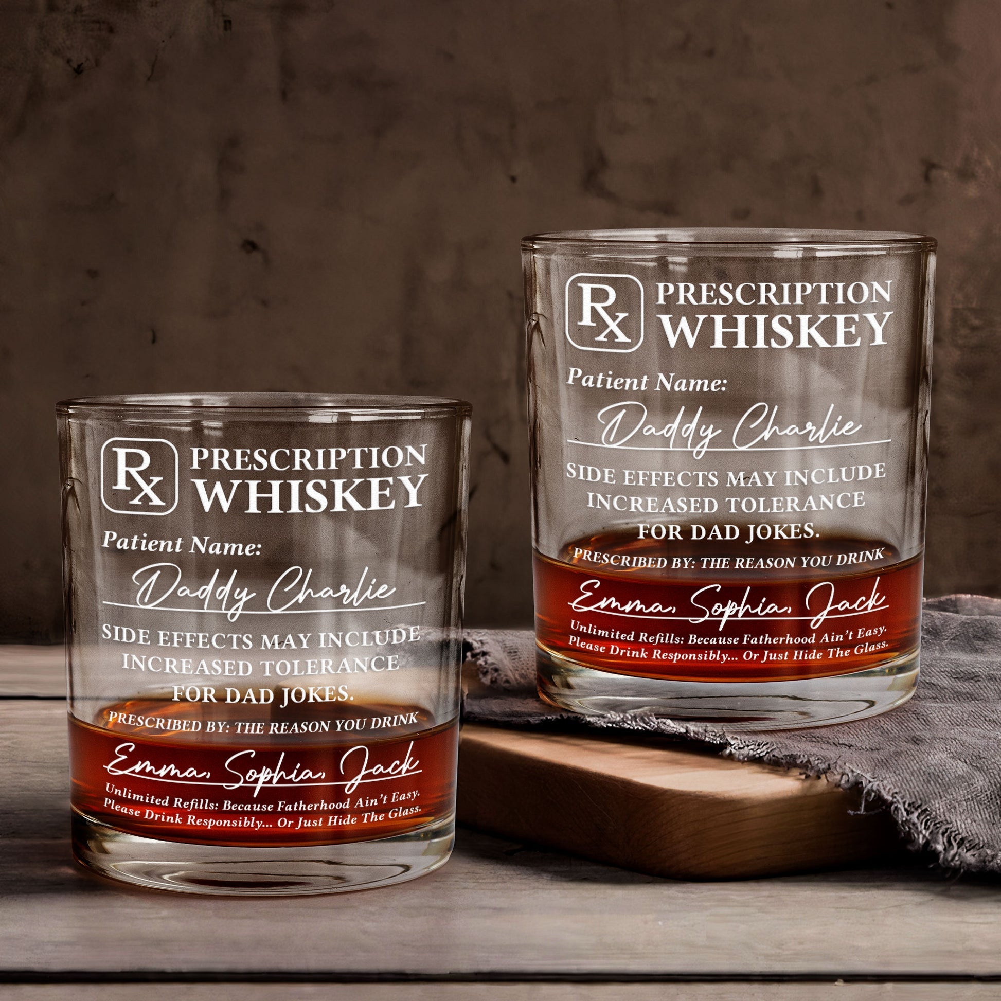 Rx Prescription Whiskey For Dad - Funny Gifts - Personalized Whiskey Glass