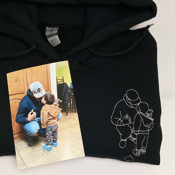 Custom Full Color Embroidered Sweatshirt Portrait Couple/Dad/Mom - Family Gift