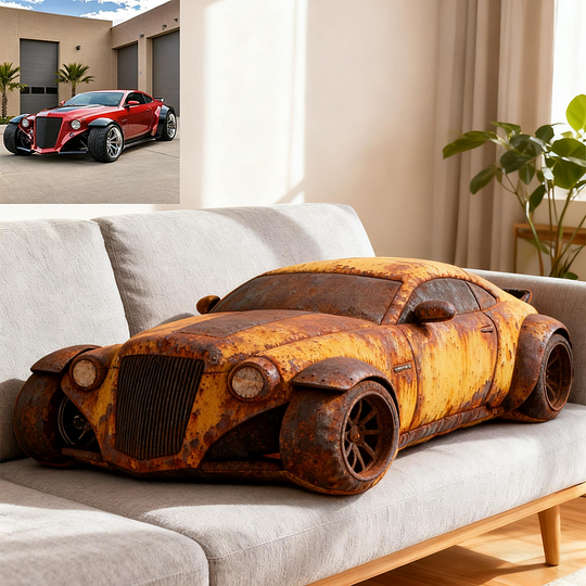 Custom Rusty Car Photo Cushion – Personalized Vintage Auto Pillow for Classic Car Fans