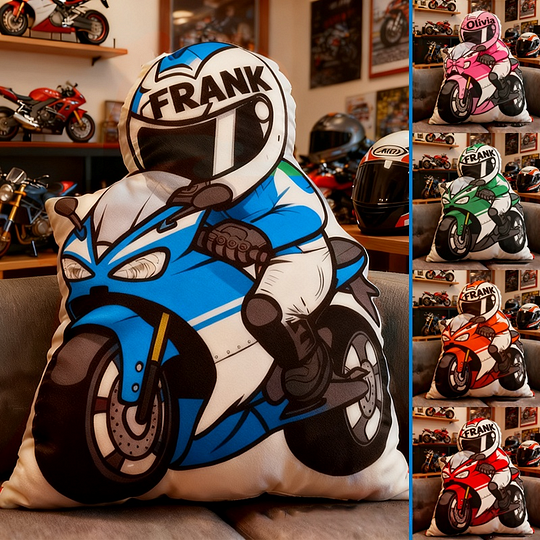 Personalized Biker Shaped Pillow Custom Name Cushion Gift for Motorcyclists and Motorcycle Enthusiasts