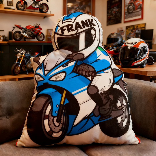 Personalized Biker Shaped Pillow Custom Name Cushion Gift for Motorcyclists and Motorcycle Enthusiasts