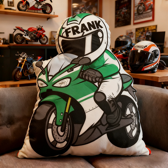 Personalized Biker Shaped Pillow Custom Name Cushion Gift for Motorcyclists and Motorcycle Enthusiasts